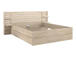 Vente-unique Lit 160 x 200 cm avec rangements - Coloris : Naturel + Sommier + Matelas - TENALIA II