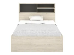 Vente-unique Lit 120 x 190 cm avec rangements - Coloris : Naturel et anthracite - VARDIEL