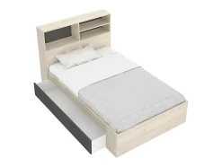 Vente-unique Lit 120 x 190 cm avec rangements - Coloris : Naturel et anthracite - VARDIEL