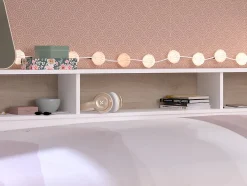 Vente-unique Lit 90 x 190/200 cm avec rangements - Blanc et naturel + Sommier - PAULETTE
