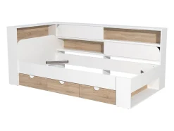 Vente-unique Lit 90 x 190 cm avec rangements - Coloris : Blanc et naturel - TAMADU