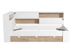 Vente-unique Lit 90 x 190 cm avec rangements - Coloris : Blanc et naturel - TAMADU