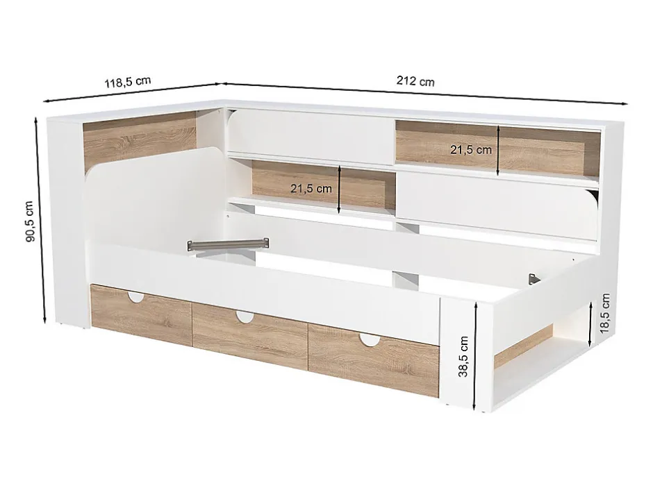 Vente-unique Lit 90 x 190 cm avec rangements - Coloris : Blanc et naturel - TAMADU
