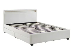 Vente-unique Lit 140 x 190 cm avec rangements - Simili blanc avec LEDs - ALOIS II