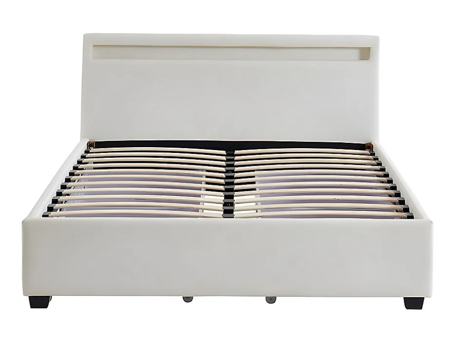 Vente-unique Lit 140 x 190 cm avec rangements - Simili blanc avec LEDs - ALOIS II