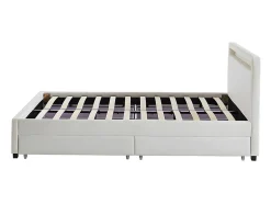 Vente-unique Lit 140 x 190 cm avec rangements - Simili blanc avec LEDs - ALOIS II