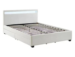 Vente-unique Lit 140 x 190 cm avec rangements - Simili blanc avec LEDs - ALOIS II