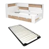 Vente-unique Lit 90 x 190 cm avec rangements - Coloris : Blanc et naturel + Sommier - TAMADU
