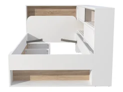 Vente-unique Lit 90 x 190 cm avec rangements - Coloris : Blanc et naturel + Sommier - TAMADU