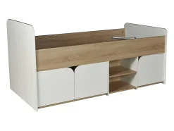 Vente-unique Lit 90 x 190 cm avec rangements - Coloris : Naturel et blanc - LOSTYA Hot