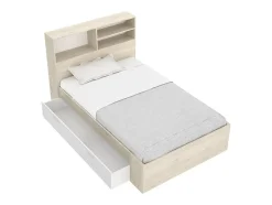 Vente-unique Lit 120 x 190 cm avec rangements - Coloris : Naturel et blanc - VARDIEL Best