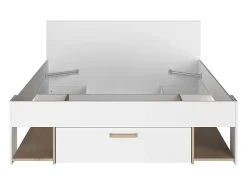 Vente-unique Lit 140 x 190/200 cm avec rangements - Blanc et naturel - KINSELIA