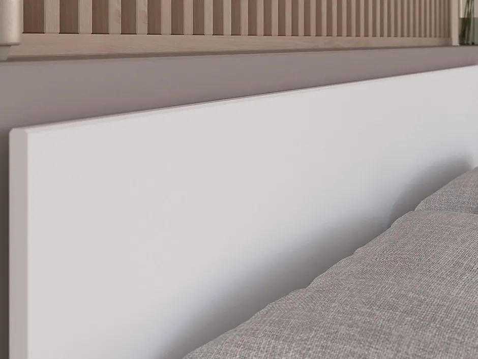 Vente-unique Lit 140 x 190/200 cm avec rangements - Blanc et naturel - KINSELIA