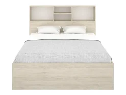 Vente-unique Lit 140 x 190 cm avec rangements - Coloris : Naturel et blanc + Sommier + Matelas - VARDIEL