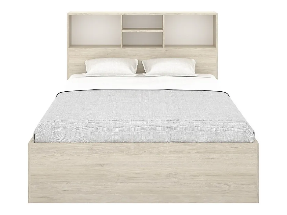 Vente-unique Lit 140 x 190 cm avec rangements - Coloris : Naturel et blanc + Sommier + Matelas - VARDIEL