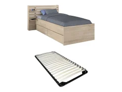 Vente-unique Lit 90 x 190/200 cm avec rangements - Coloris : Naturel + Sommier - TENALIA