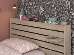 Vente-unique Lit 90 x 190/200 cm avec rangements - Coloris : Naturel + Sommier - TENALIA
