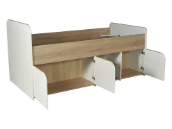 Vente-unique Lit 90 x 190 cm avec rangements - Coloris : Naturel et blanc + Sommier - LOSTYA