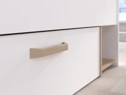 Vente-unique Lit 140 x 190/200 cm avec rangements - Blanc et naturel + Sommier - KINSELIA