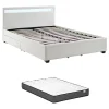 Vente-unique Lit 140 x 190 cm avec rangements - Simili blanc avec LEDs + Matelas - ALOIS II
