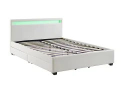 Vente-unique Lit 140 x 190 cm avec rangements - Simili blanc avec LEDs + Matelas - ALOIS II