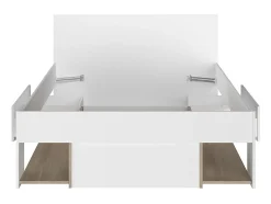 Vente-unique Lit 120 x 190/200 cm avec rangements - Blanc et naturel + Sommier - KINSELIA
