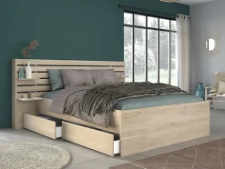 Vente-unique Lit 160 x 200 cm avec rangements - Coloris : Naturel + Sommier - TENALIA II