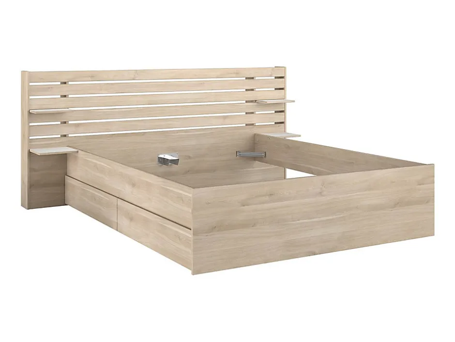 Vente-unique Lit 160 x 200 cm avec rangements - Coloris : Naturel + Sommier - TENALIA II
