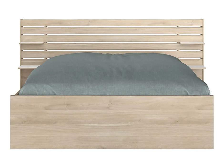 Vente-unique Lit 160 x 200 cm avec rangements - Coloris : Naturel + Sommier - TENALIA II