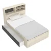 Vente-unique Lit 120 x 190 cm avec rangements - Coloris : Naturel et anthracite + Sommier + Matelas - VARDIEL