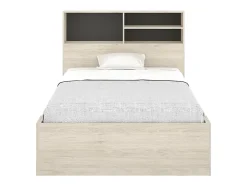 Vente-unique Lit 120 x 190 cm avec rangements - Coloris : Naturel et anthracite + Sommier + Matelas - VARDIEL