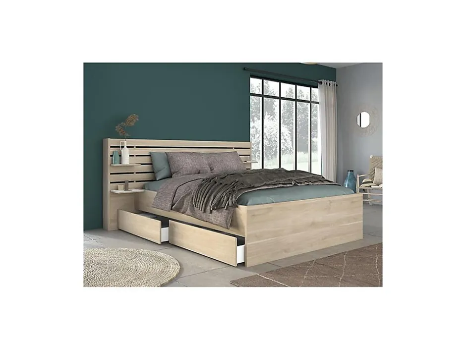 Vente-unique Lit 160 x 200 cm avec rangements - Coloris : Naturel - TENALIA II Hot