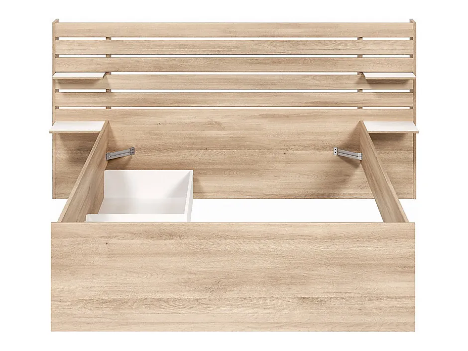 Vente-unique Lit 140 x 190/200 cm avec rangements - Coloris : Naturel + Sommier - TENALIA II