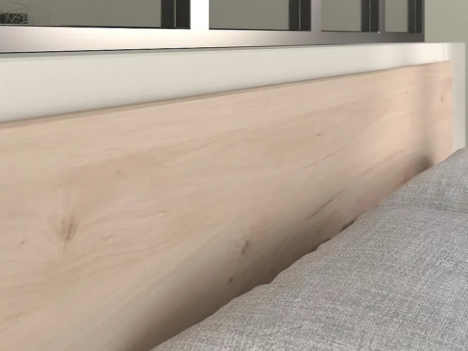 Vente-unique Lit 140 x 190/200 cm avec rangements - Coloris : Naturel et noir + Sommier - KINSELIA New
