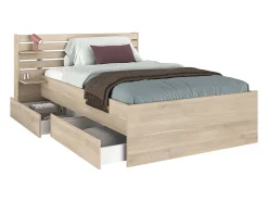 Vente-unique Lit 120 x 190 cm avec rangements - Coloris : Naturel - TENALIA