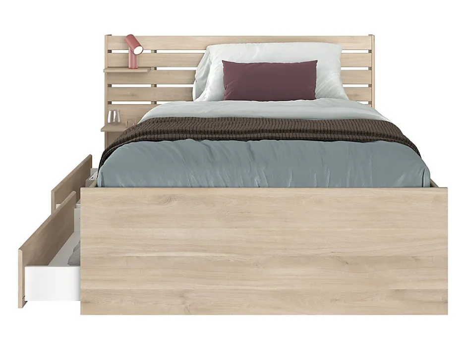 Vente-unique Lit 120 x 190 cm avec rangements - Coloris : Naturel - TENALIA