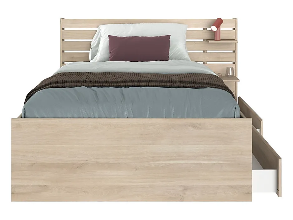 Vente-unique Lit 120 x 190 cm avec rangements - Coloris : Naturel - TENALIA