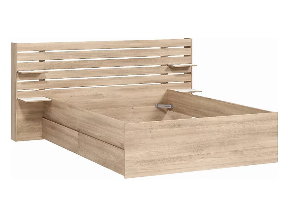 Vente-unique Lit 140 x 190/200 cm avec rangements - Coloris : Naturel + Sommier + Matelas - TENALIA II Outlet