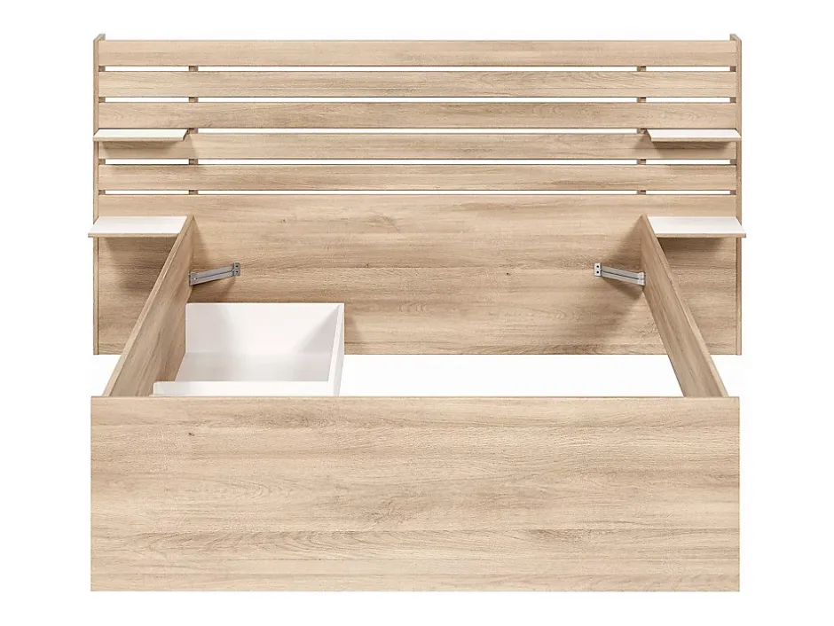 Vente-unique Lit 140 x 190/200 cm avec rangements - Coloris : Naturel + Sommier + Matelas - TENALIA II Outlet