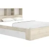 Vente-unique Lit 140 x 190 cm avec rangements - Coloris : Naturel et blanc - VARDIEL