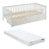 Vente-unique Lit 90 x 190 cm avec tiroir - Pin et MDF - Blanc + Matelas - PROVIATI