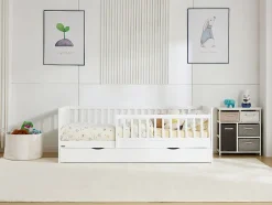 Vente-unique Lit 90 x 190 cm avec tiroir - Pin et MDF - Blanc + Matelas - PROVIATI