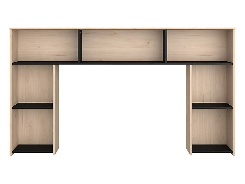 Vente-unique Lit 140 x 190/200 cm avec tête de lit et rangements - Coloris : Naturel et noir - KINSELIA