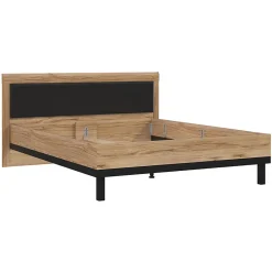 Meubletmoi Lit 160 x 200 cm avec tête de lit décor bois chêne et noir - KAMILA