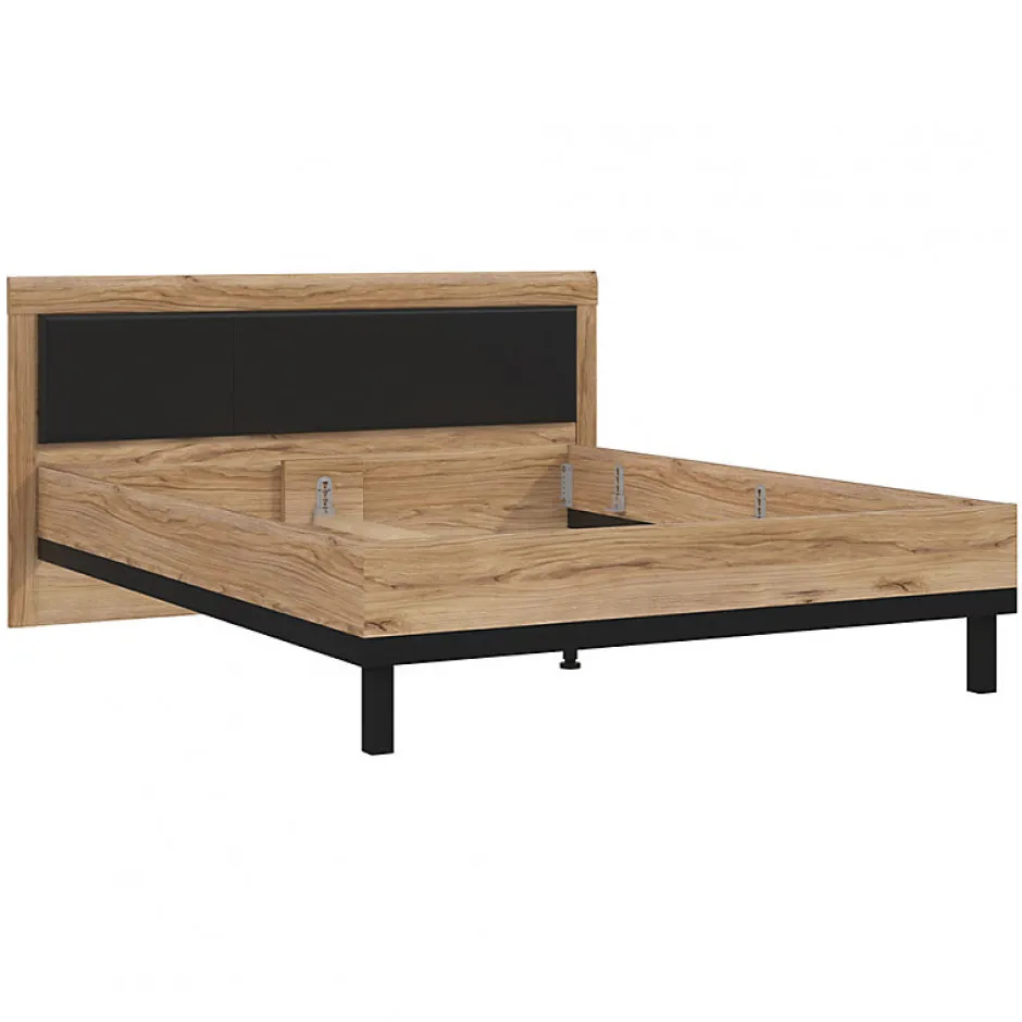 Meubletmoi Lit 160 x 200 cm avec tête de lit décor bois chêne et noir - KAMILA
