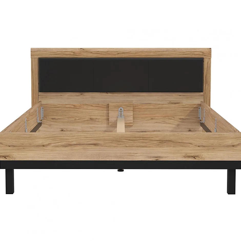 Meubletmoi Lit 160 x 200 cm avec tête de lit décor bois chêne et noir - KAMILA