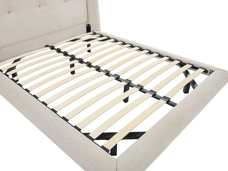 Vente-unique Lit 140 x 190 cm avec tête de lit capitonnée - Tissu - Beige - PENAVI Sale