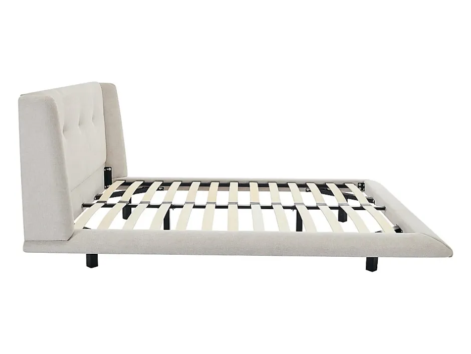 Vente-unique Lit 140 x 190 cm avec tête de lit capitonnée - Tissu - Beige - PENAVI Sale