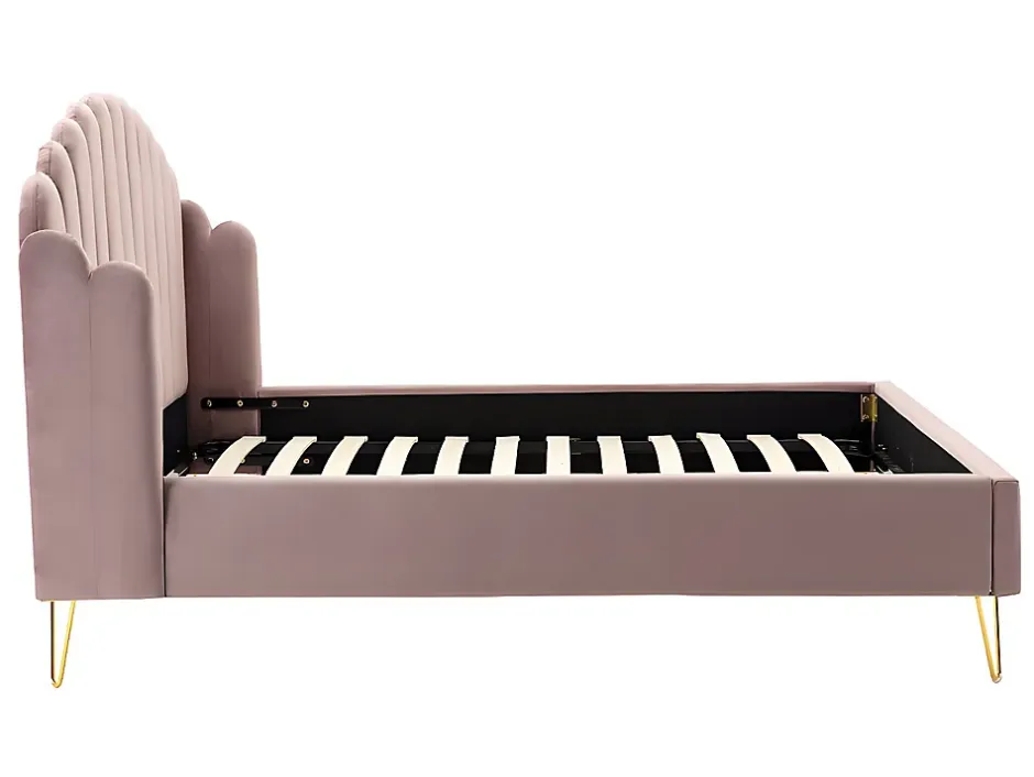 Vente-unique Lit 140 x 190 cm avec tête de lit ondulée - Velours - Vieux rose + Matelas - SAGALI Sale