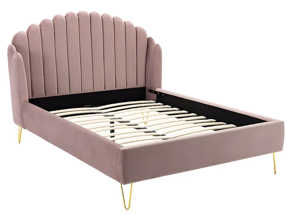 Vente-unique Lit 140 x 190 cm avec tête de lit ondulée - Velours - Vieux rose + Matelas - SAGALI Sale